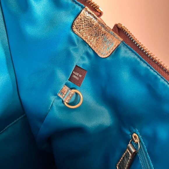 Coach Poppy Gold and Khaki Large Tote with Brilliant Blue Lining - Picture 6 of 15